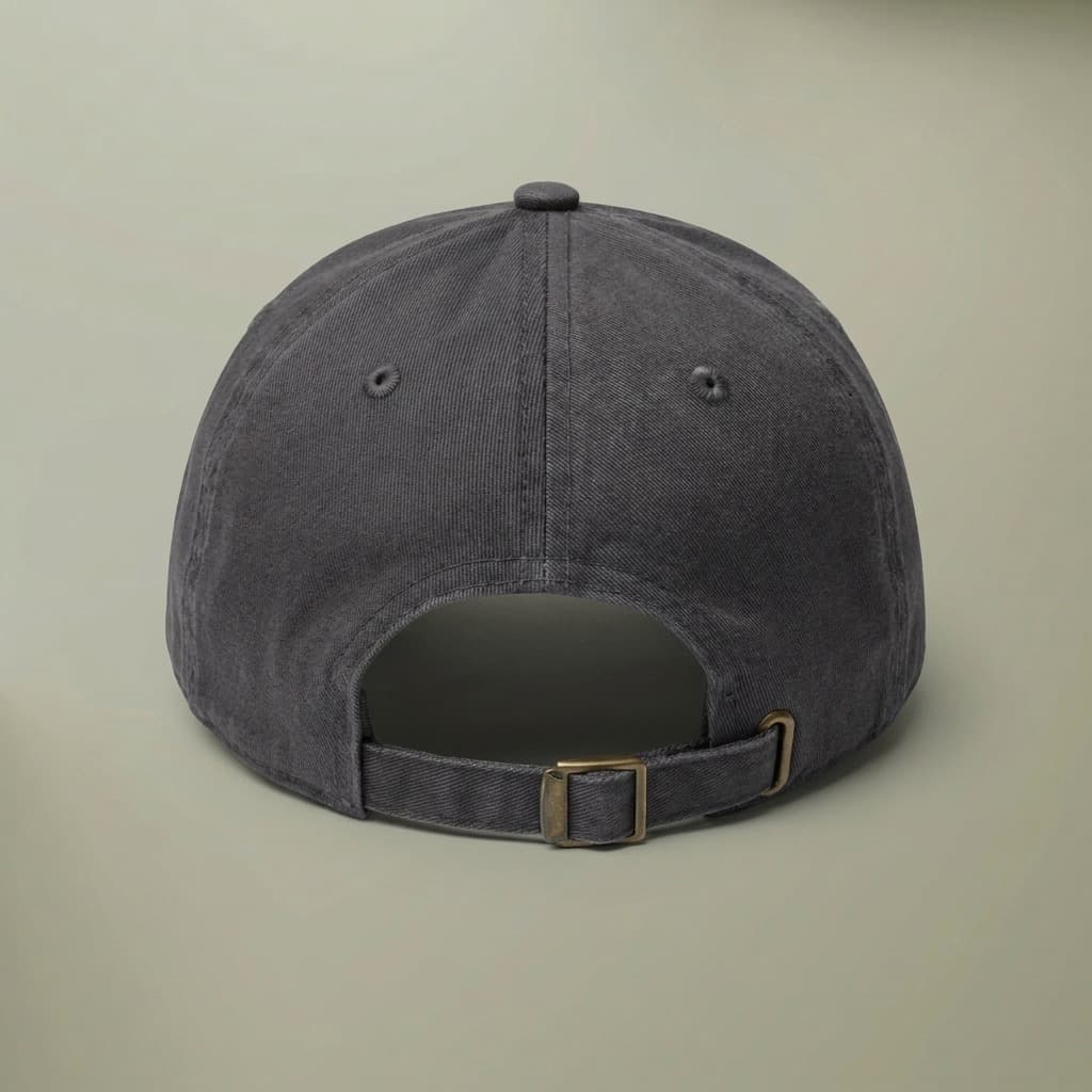Back of the charcoal grey Doug's Small Engine Repair hat, showing the adjustable strap.