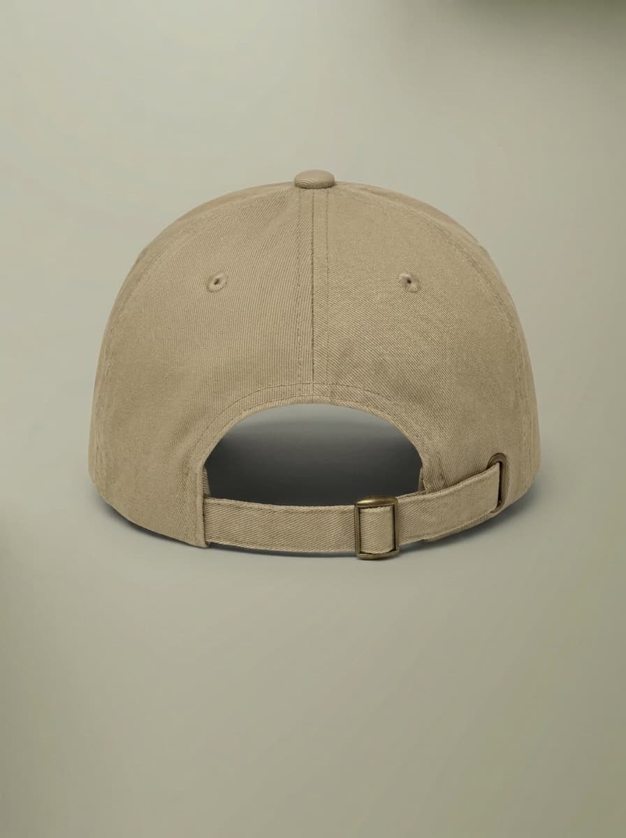 Back of the khaki Rick's Bait & Tackle hat, showing the adjustable strap.
